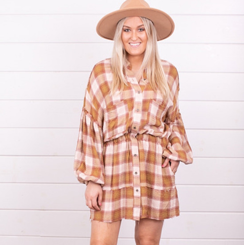 Free People NWT By The Way Plaid mini dress
